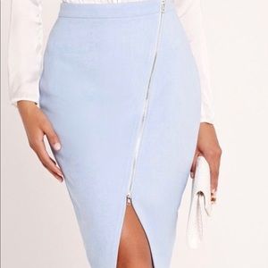 faux suede asymmetric midi skirt blue